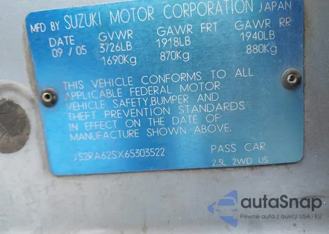 2006 Suzuki Aerio Premium from USA, damaged, VIN JS2RA62SX65303522